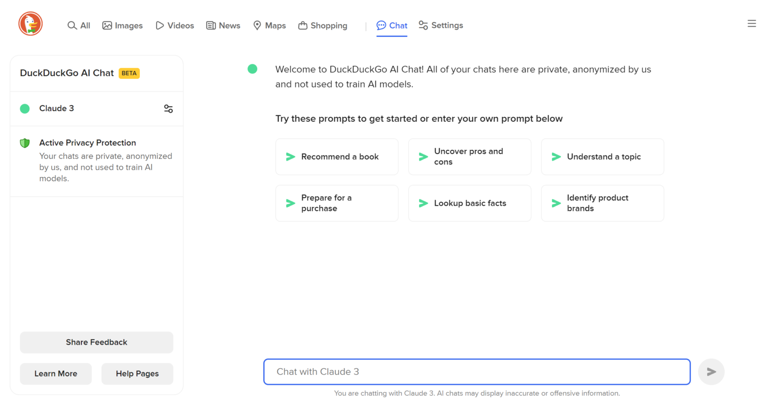 DuckDuckGo AI Chat: promises anonymous access to AI models - Chipp.in ...