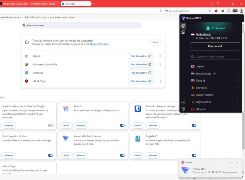 Vivaldi browser now comes with Proton VPN built-in