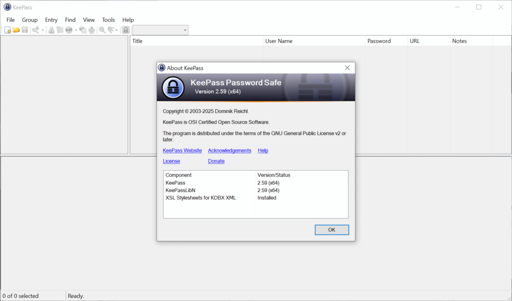 KeePass 2.59 interface