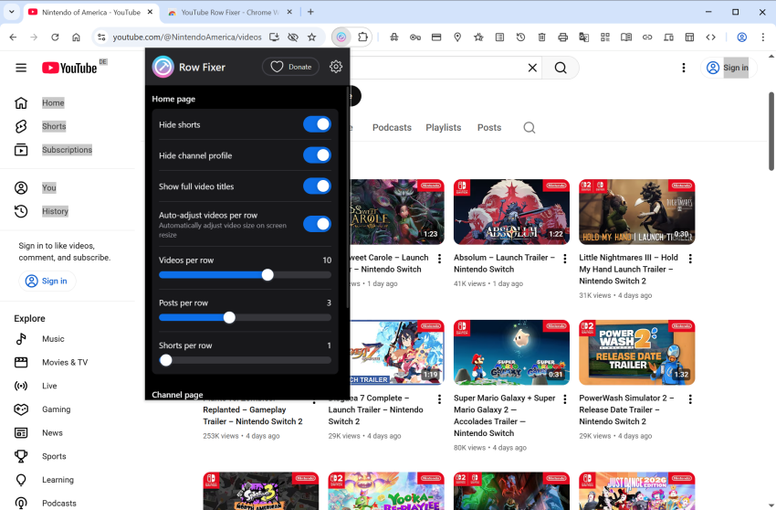 YouTube Row Fixer