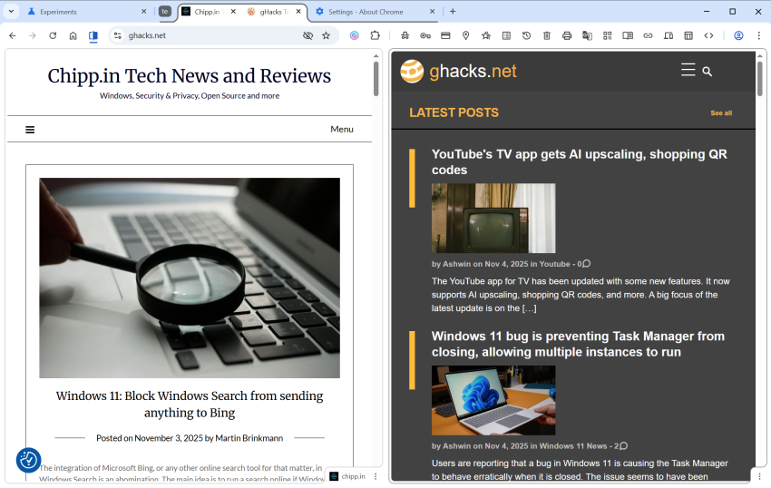 Google Chrome Split View